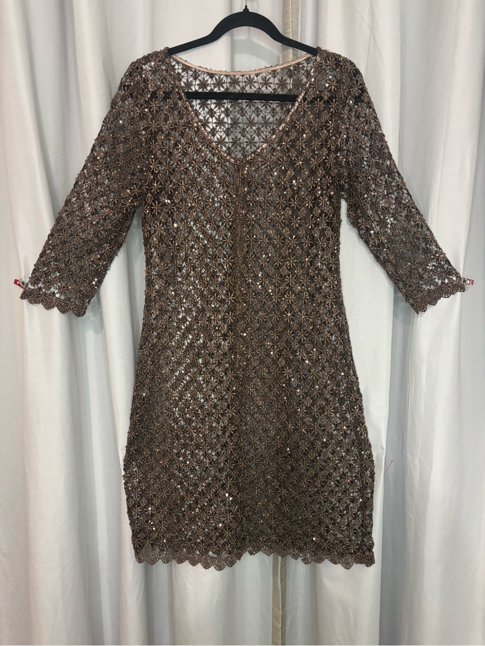 Brown Crochet V-Neck Women’s Dress